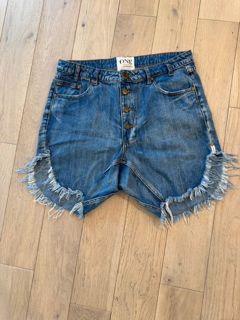 One Teaspoon Raw Hem High-Rise Denim Shorts in Blue